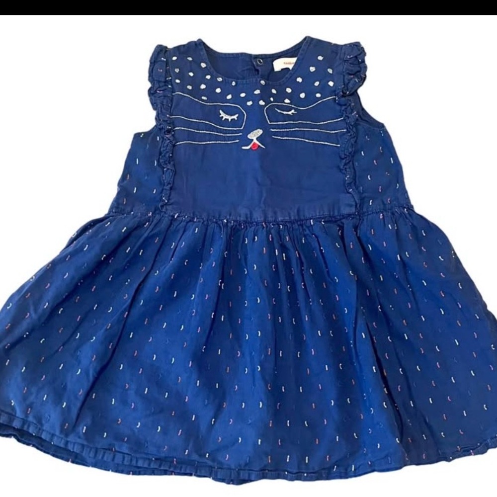 Charming Blue Catimini Dress with Cat Design size 4